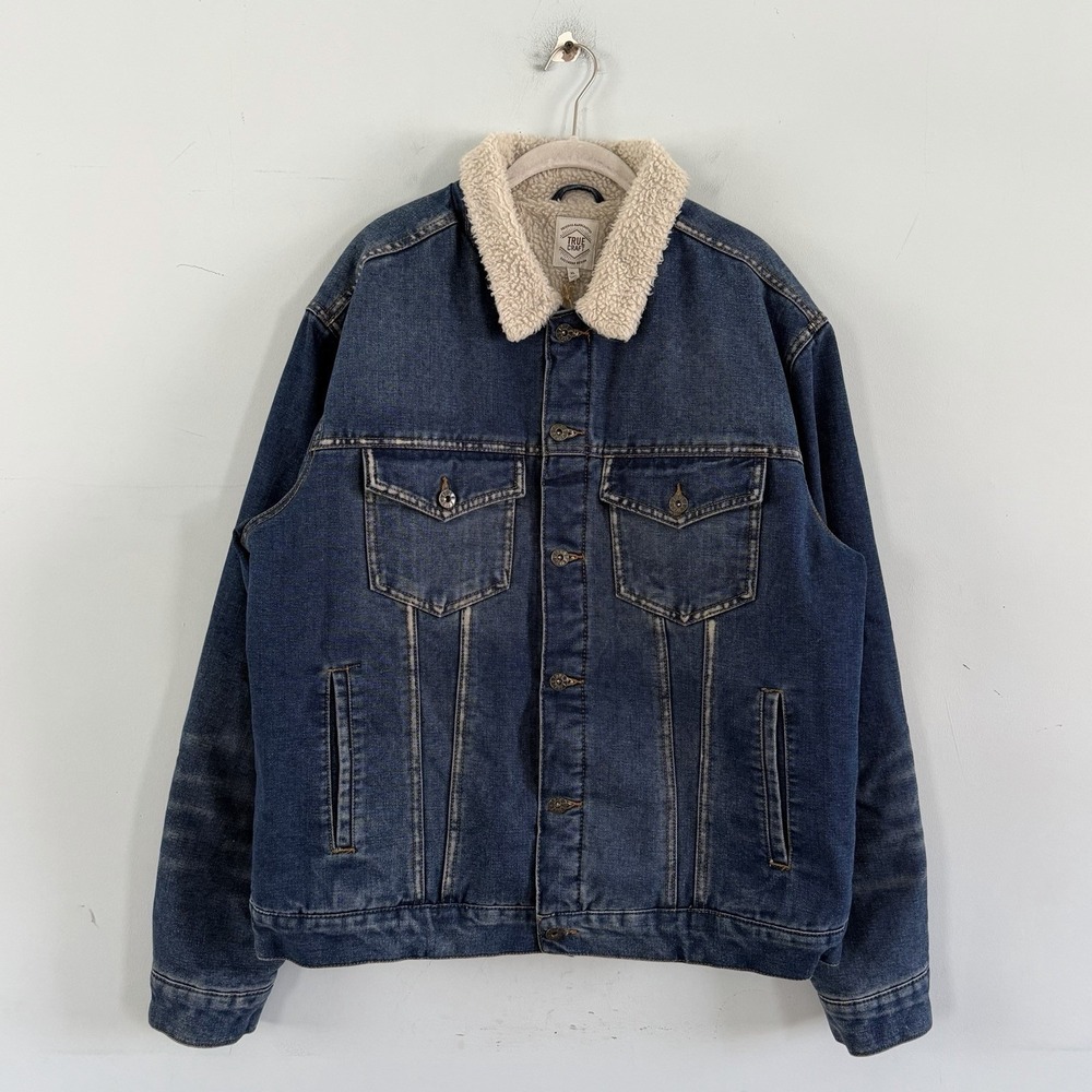 NWT True Craft Denim Sherpa Lined Mens Trucker Jacket
